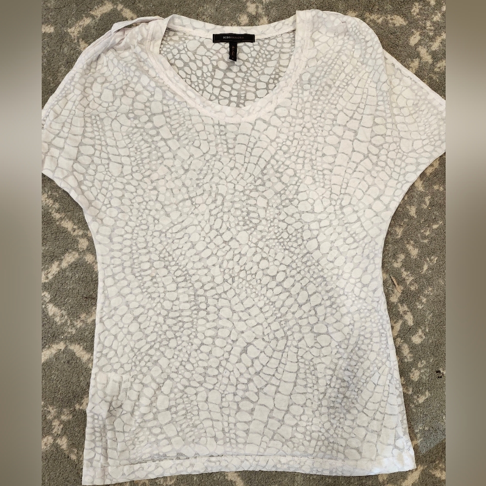 BCBGMaxAzria White Textured Semi Sheer Top